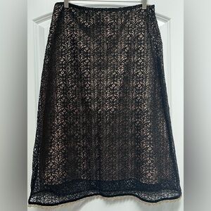 NWT Cato Women’s Lace Overlay Midi Skirt, Black/Tan, Size 8